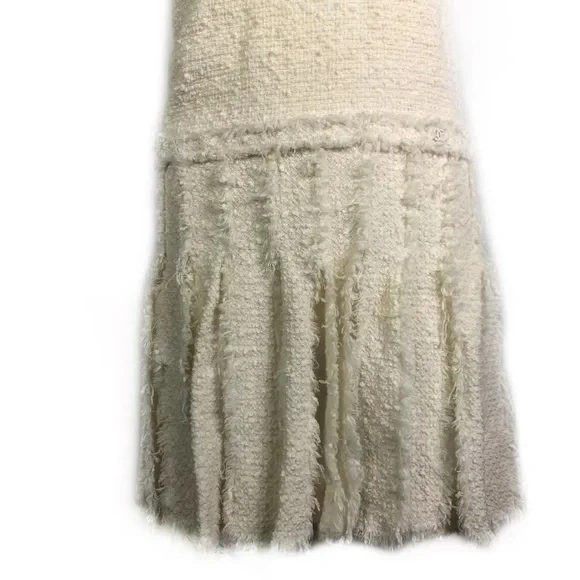 CHANEL White Tweed Fringe Sleeveless Dress Size 38